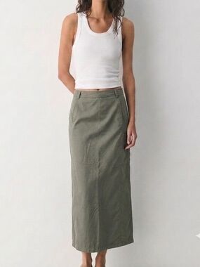 ExLindExLind Sage Green Twill Utility Maxi Skirt - Size 40 (US 10 / M)